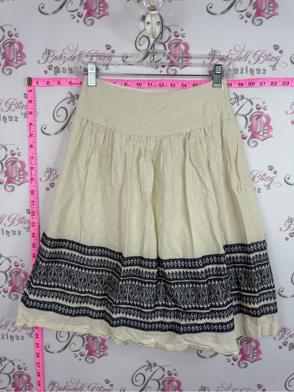 DE Collection Cream Circle Skirt with NAVY Aztec Patterned Hem